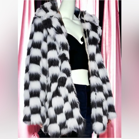 Current Mood Jackets & Blazers - CURRENT MOOD Size 3X……Dolls Kill Checkerboard “Formula” Faux Fur Coat. New